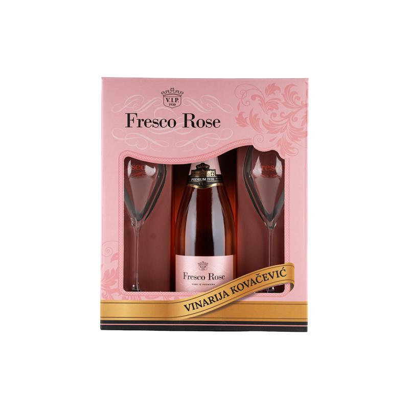 Vino Fresco Rose 0,75L + 2 Čaše Gift Box Kovačević