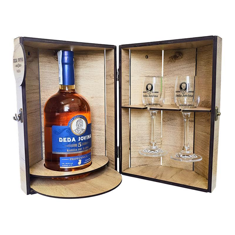 Rakija Deda Jovina Šljiva 5 0,7L + 2 Čaše Box